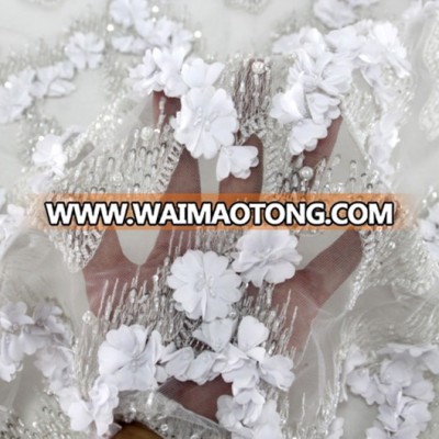 White wedding beaded sequins bridal lace fabric