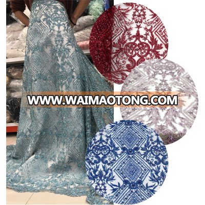 top quality heavy beaded wine bridal lace fabric for wedding dress