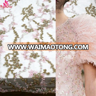 Manufacture Embroidered textile handmade beaded lace fabric