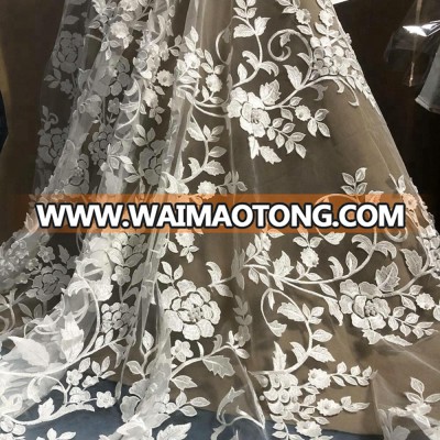 Wedding lace fabric bridal white beaded 3d lace fabric