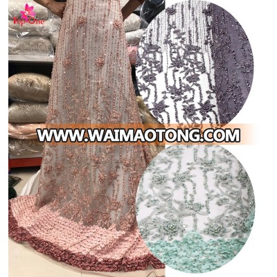 100 Polyester textile handmade beaded lace dress fabric wedding