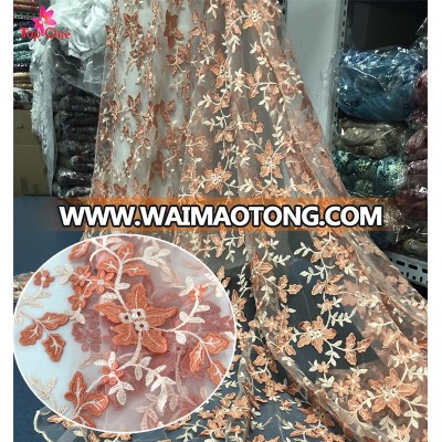 Factory wholesale fashion orange lace embroidery fabric for african dress