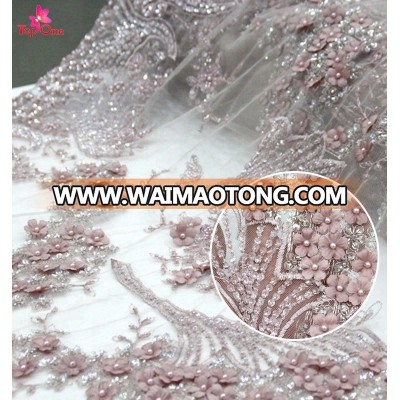 Top one Dress Fabric Floral Embroidered Tulle Fabric 3d Flower Lace Embroidered Fabric