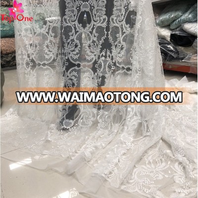 2018 bridal net fabric embroidery lace closure white bead lace dress fabric